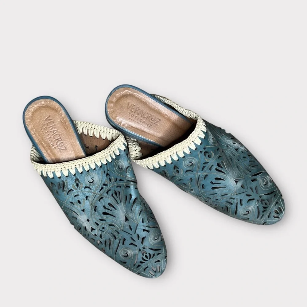 Sundance Vera Cruz Olivetta leather teal mules - Picture 6 of 9